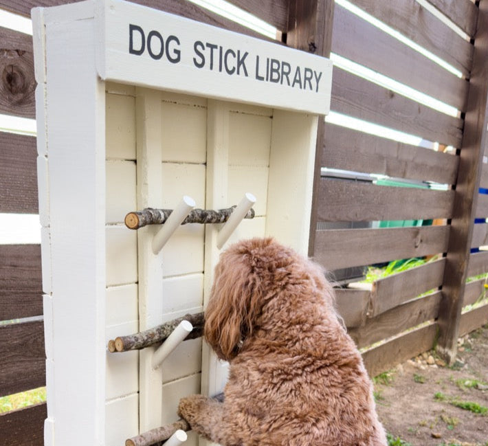 Beige Dog Stick Library side view full product photo