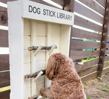 Beige Dog Stick Library side view full product photo